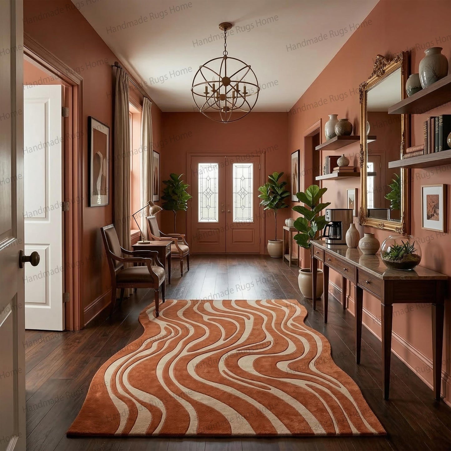 Sedona Mirage Hand-Tufted Wool Rug, Terracotta Cream Abstract Area Carpet