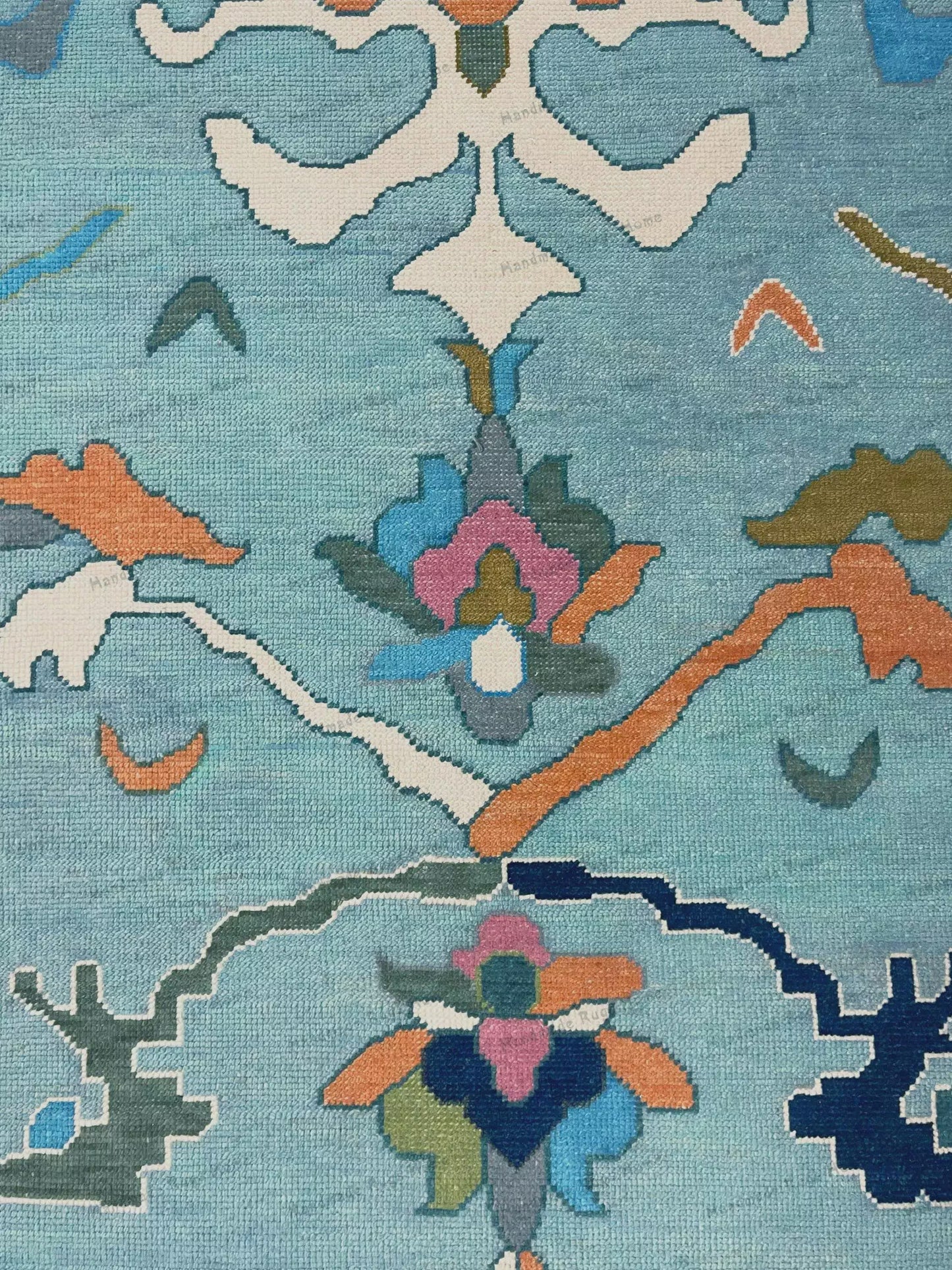 Teal Hand-Knotted Wool Rug: Turkish Style Oushak, Vintage-Inspired