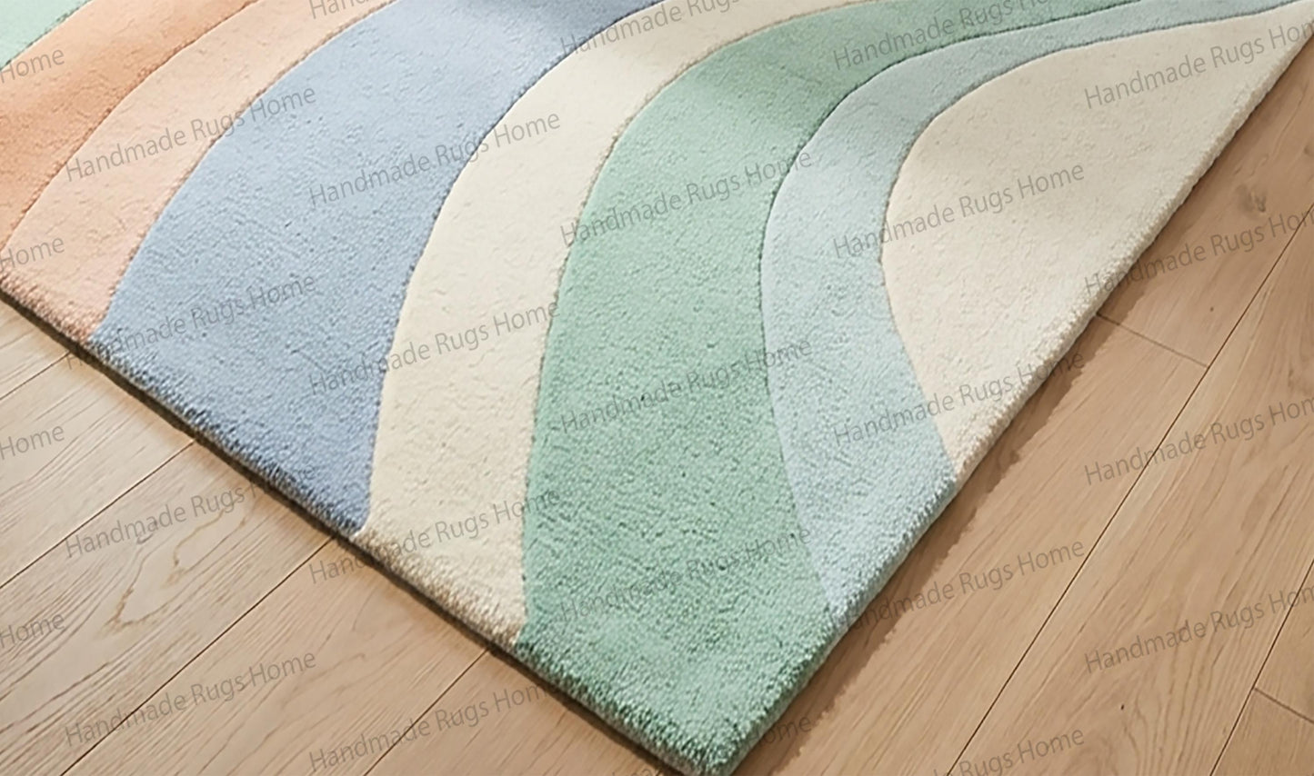 Hand Tufted Rug, Aurora Pastel Wave, Modern Boho Rug