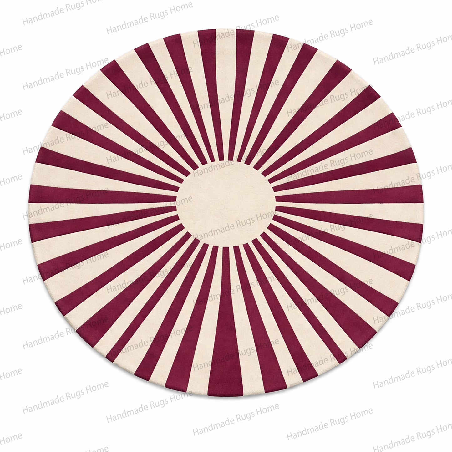 Hand Tufted Wool Sunburst Rug, Burnt Terracotta Circular Carpet