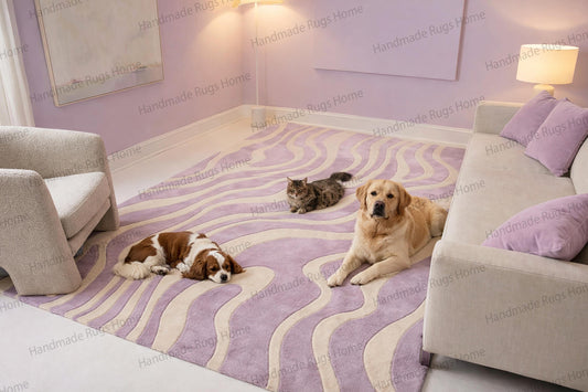 Hand Tufted Rug, Lavender Cream Modern Wool Rug