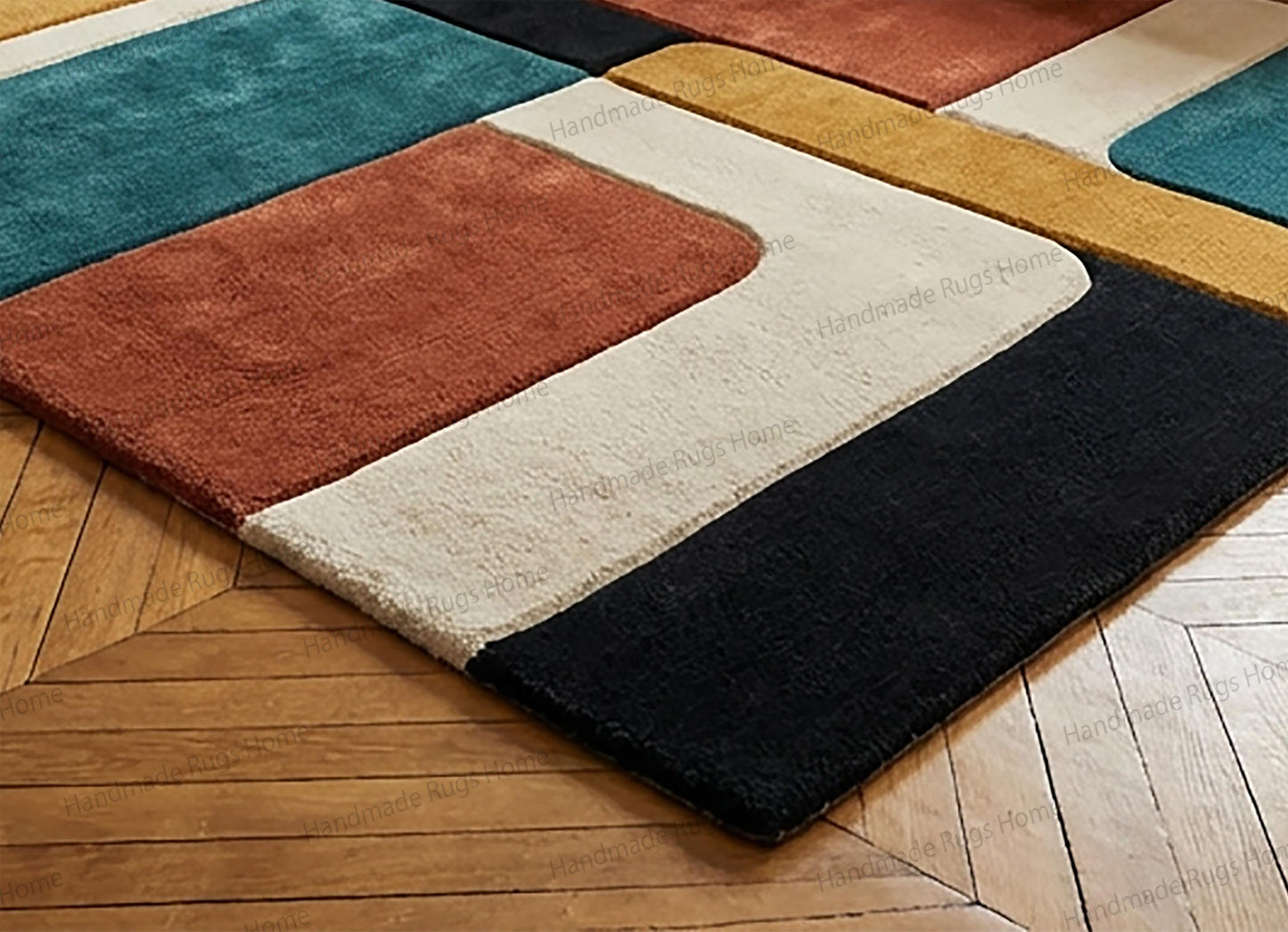 Hand-Tufted Geometric Wool Area Rug – Modern Luxury Designer Carpet