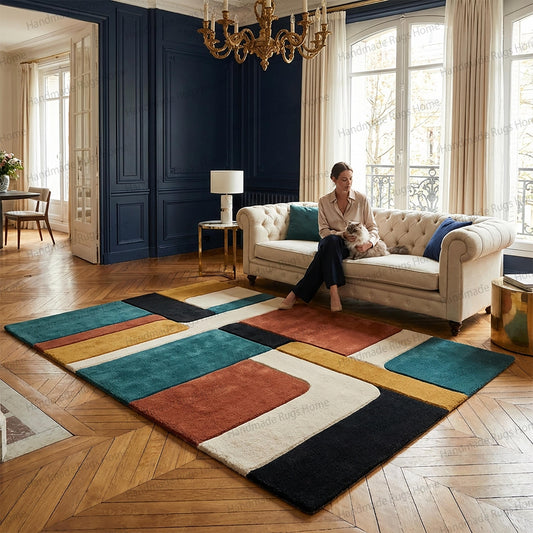Hand-Tufted Geometric Wool Area Rug – Modern Luxury Designer Carpet