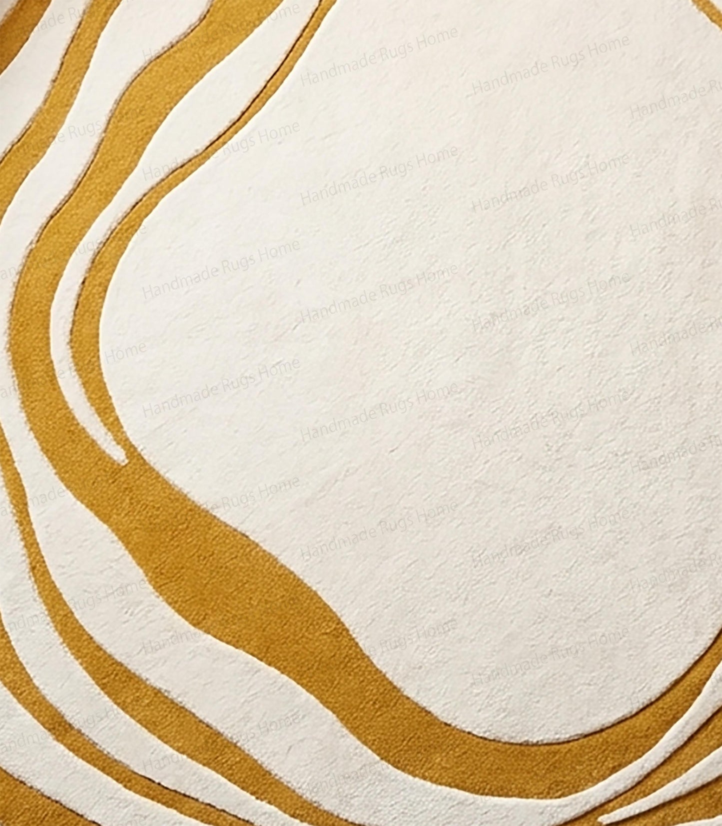 The Aurelia Fluctus Hand-Tufted Circular Rug | Abstract Topography Wavy Design in Mustard Gold & Pearl Cream