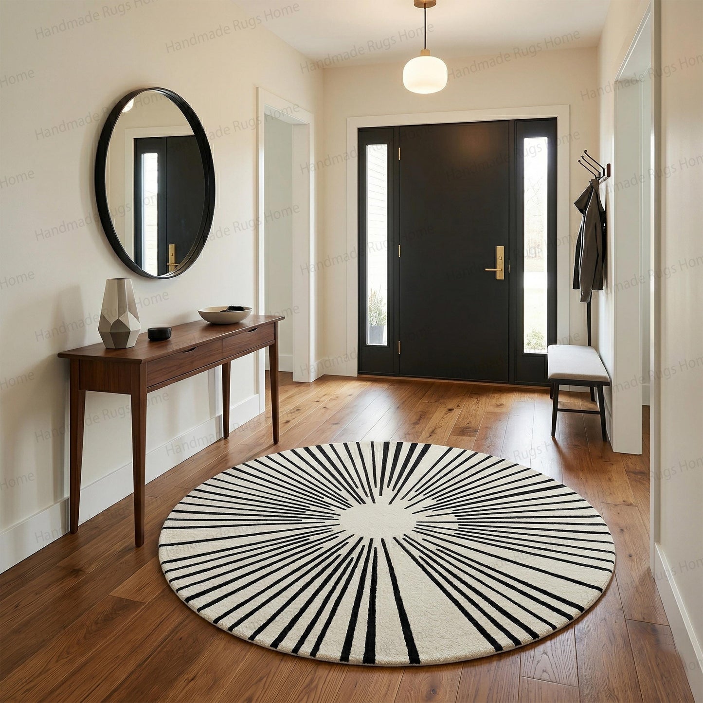 Midnight Sunburst Hand Tufted Wool Round Rug