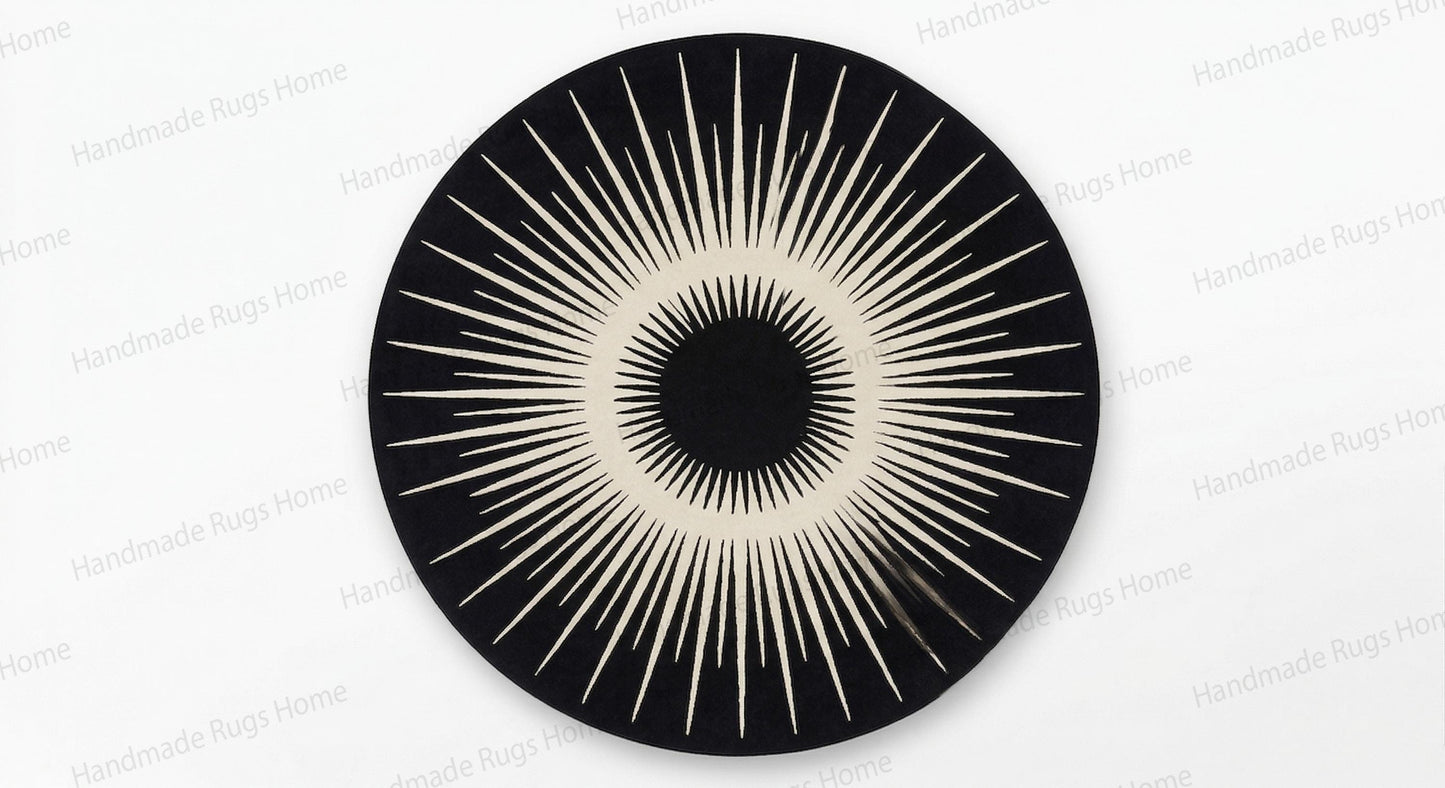 Hand-Tufted Wool Round Rug: Black and White Modern Carpet