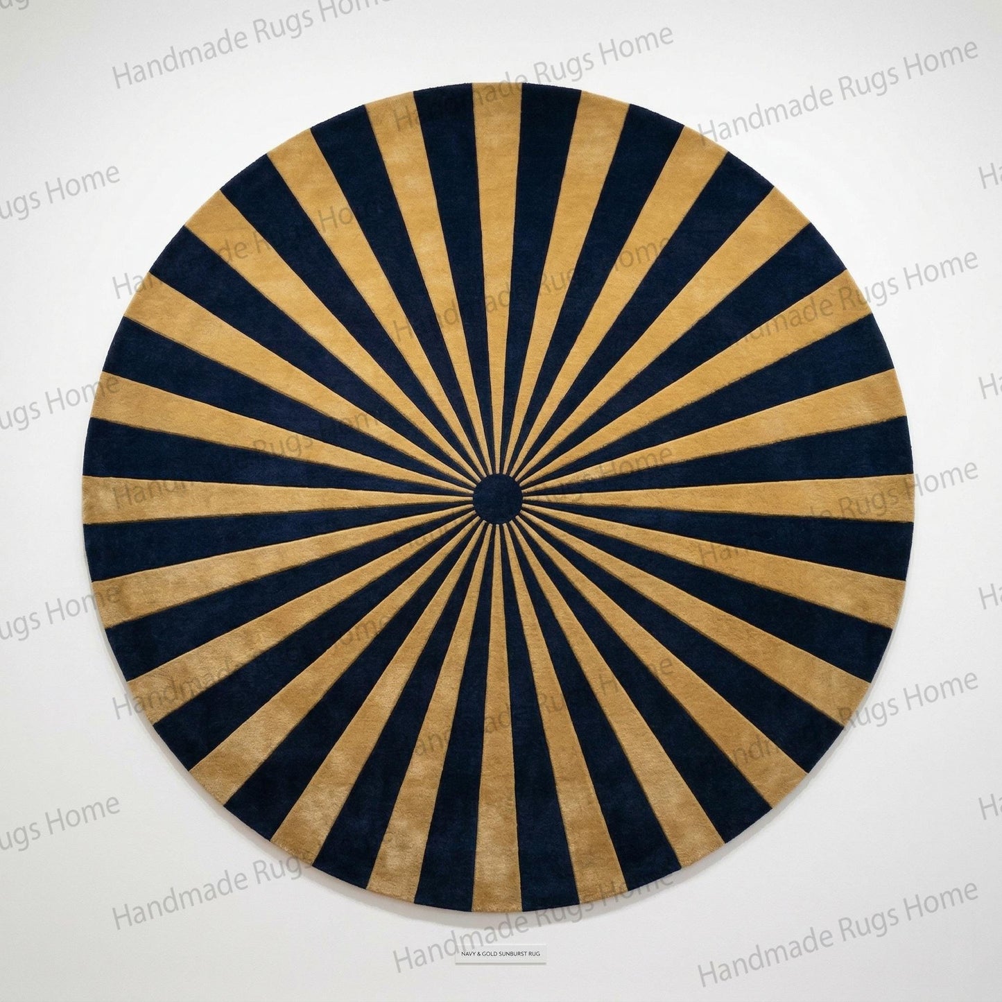 Hand Tufted Wool Rug, Sunburst Pattern, Teal Ivory Round Carpet