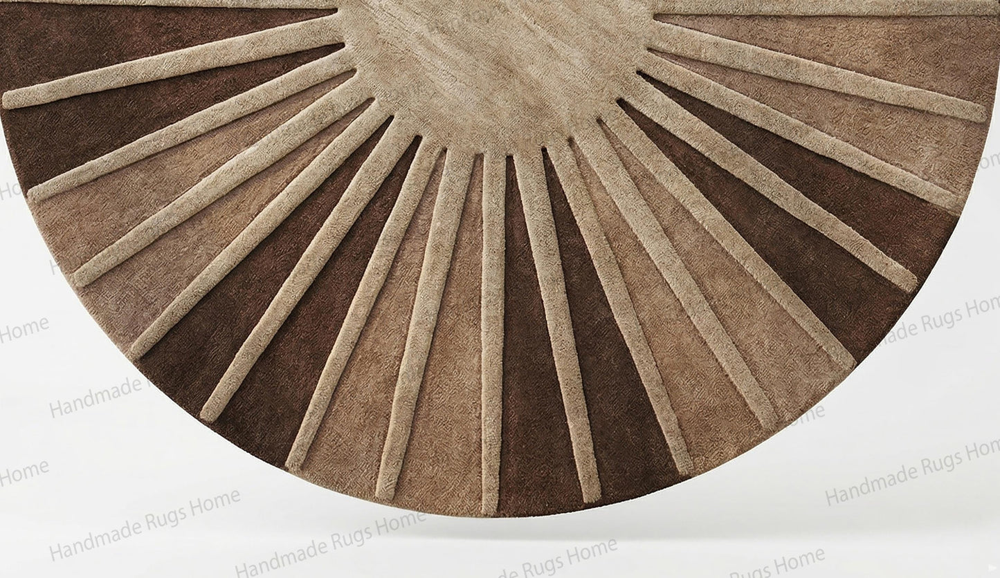 Hand-Tufted Wool Sunburst Rug: Earth Toned, Round, Artisan Home Accent