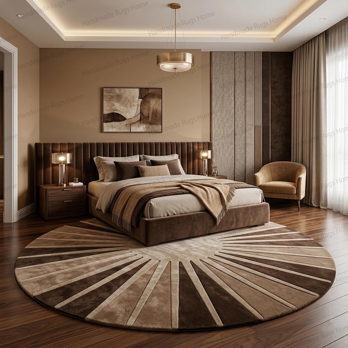 Hand-Tufted Wool Sunburst Rug: Earth Toned, Round, Artisan Home Accent