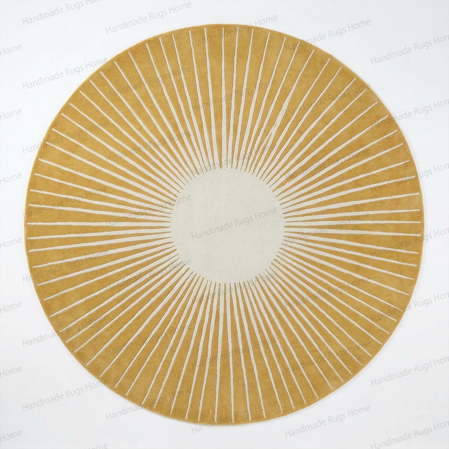 Hand Tufted Wool Sunburst Rug, Round Blue Ivory Transitional Area Carpet