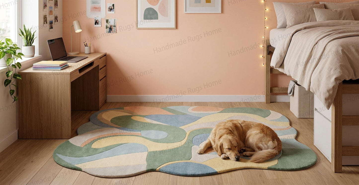 Elysian Swirl Bespoke Asymmetrical Hand-Tufted Wool Rug