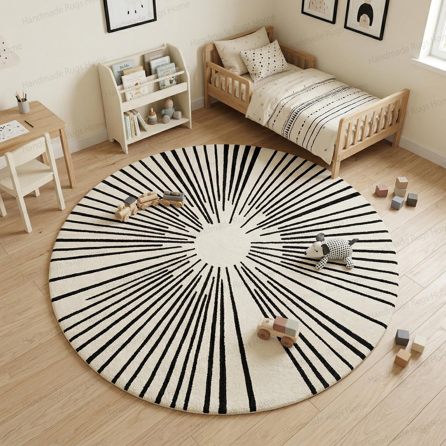 Midnight Sunburst Hand Tufted Wool Round Rug