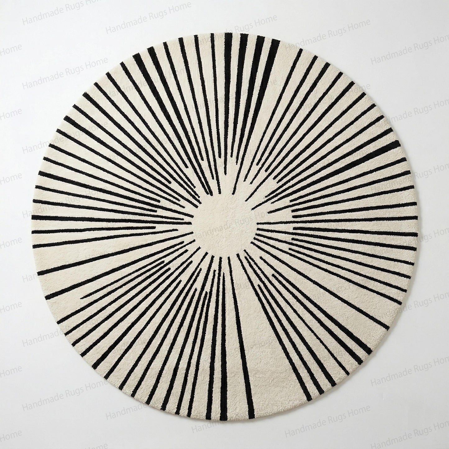 Midnight Sunburst Hand Tufted Wool Round Rug