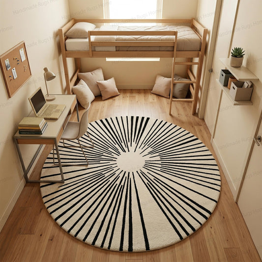 Midnight Sunburst Hand Tufted Wool Round Rug