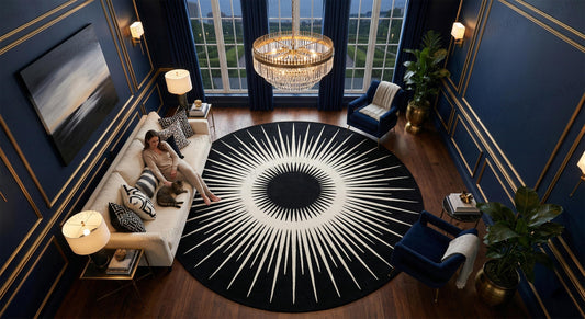 Hand-Tufted Wool Round Rug: Black and White Modern Carpet