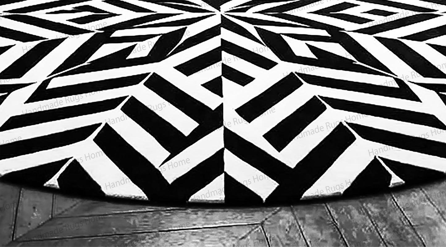 Geometric starburst pattern area rug for luxury living room.