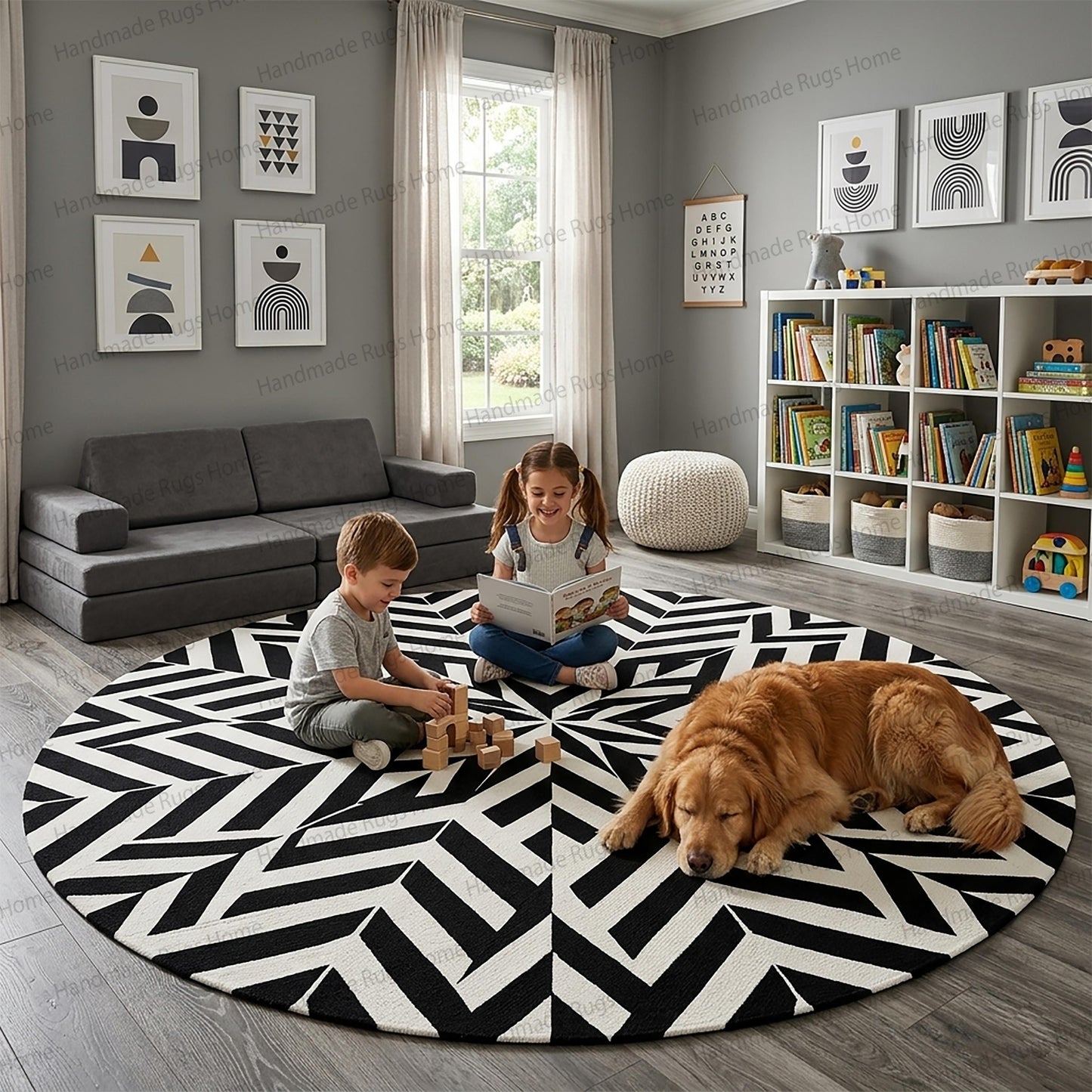 High-end New Zealand wool round rug for king bedroom.