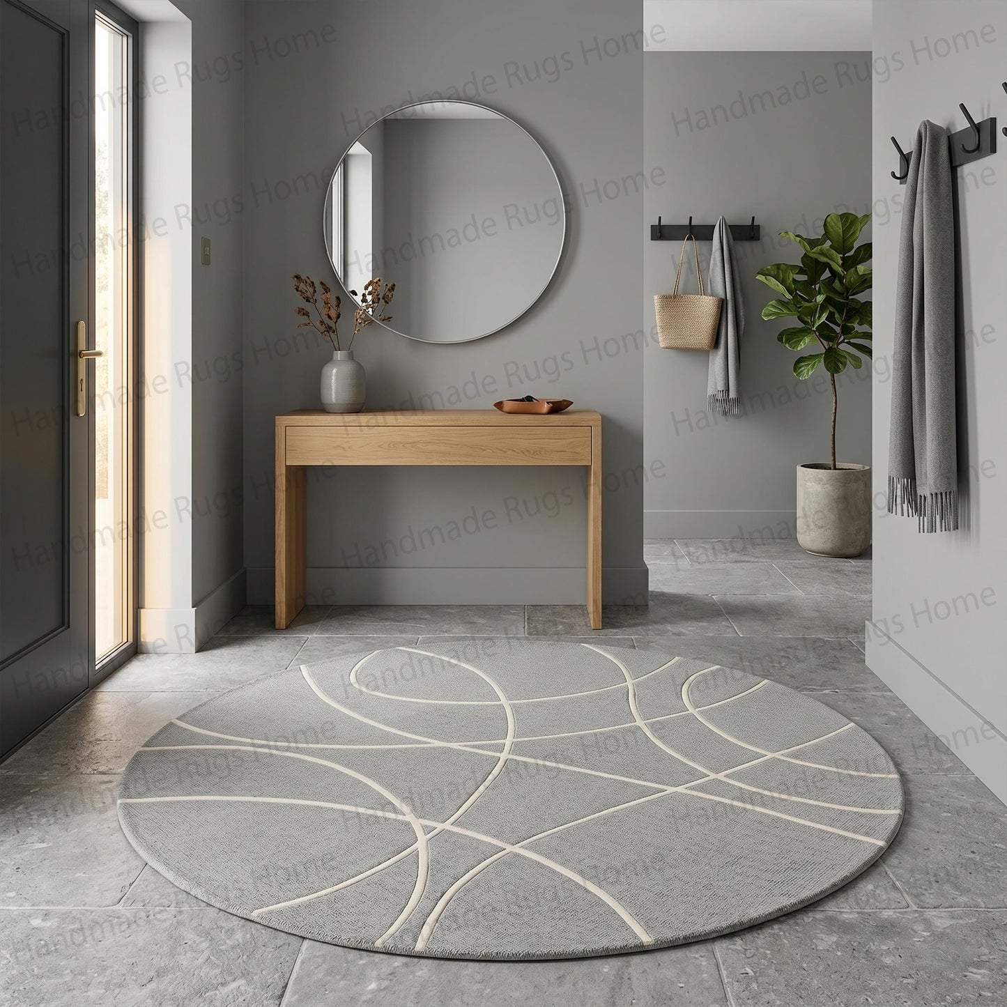 Modern boho living area featuring exquisite tufted floor art,

Sleek sophisticated rug design for modern apartment living