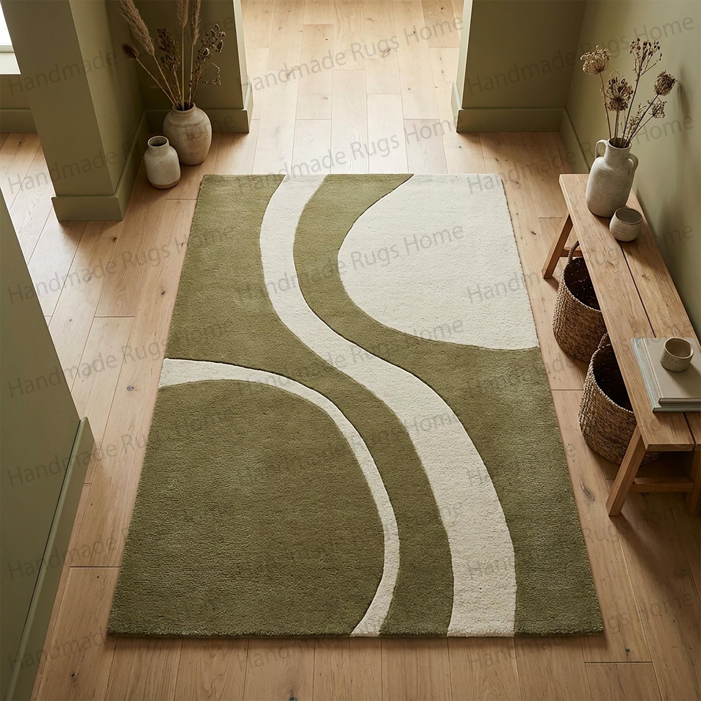 The 'Verdant Meander' Collection: Hand-Tufted Abstract Wool Floor Covering