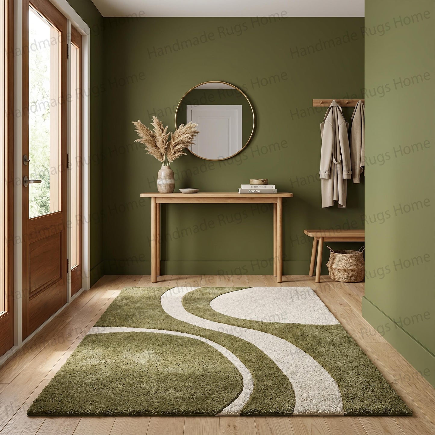 The 'Verdant Meander' Collection: Hand-Tufted Abstract Wool Floor Covering