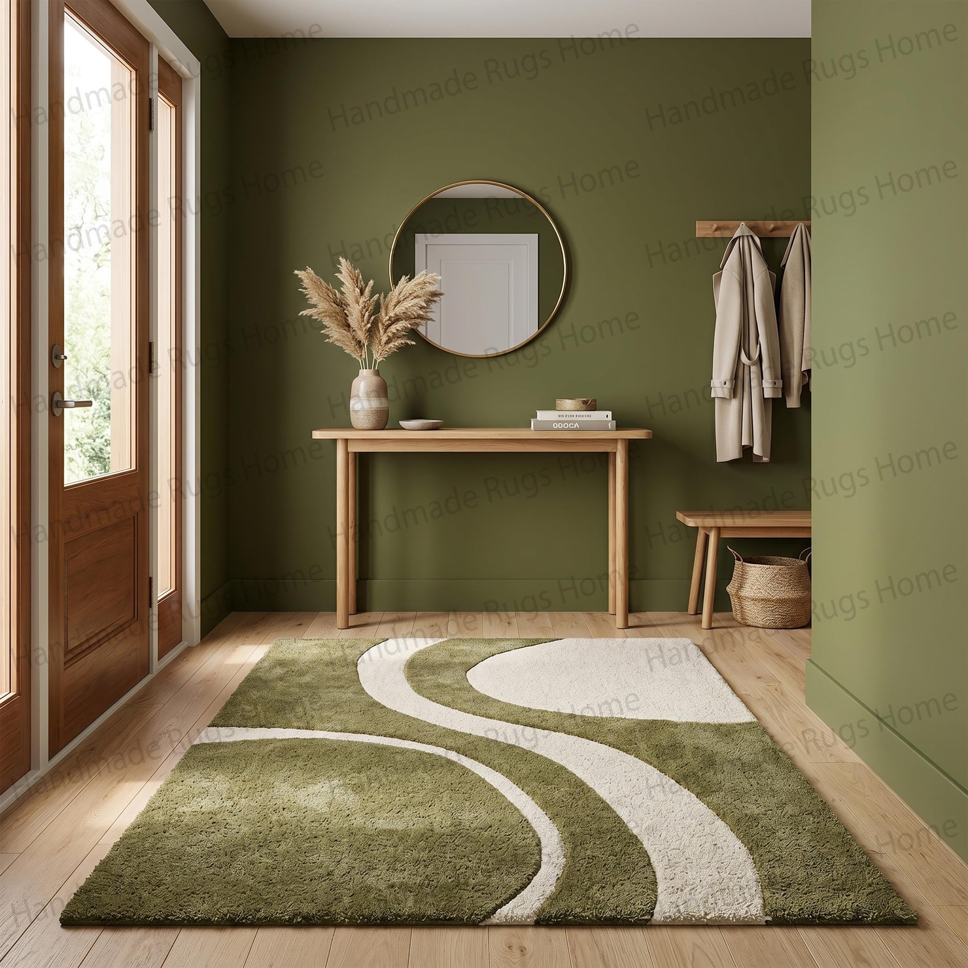 The 'Verdant Meander' Collection: Hand-Tufted Abstract Wool Floor Covering