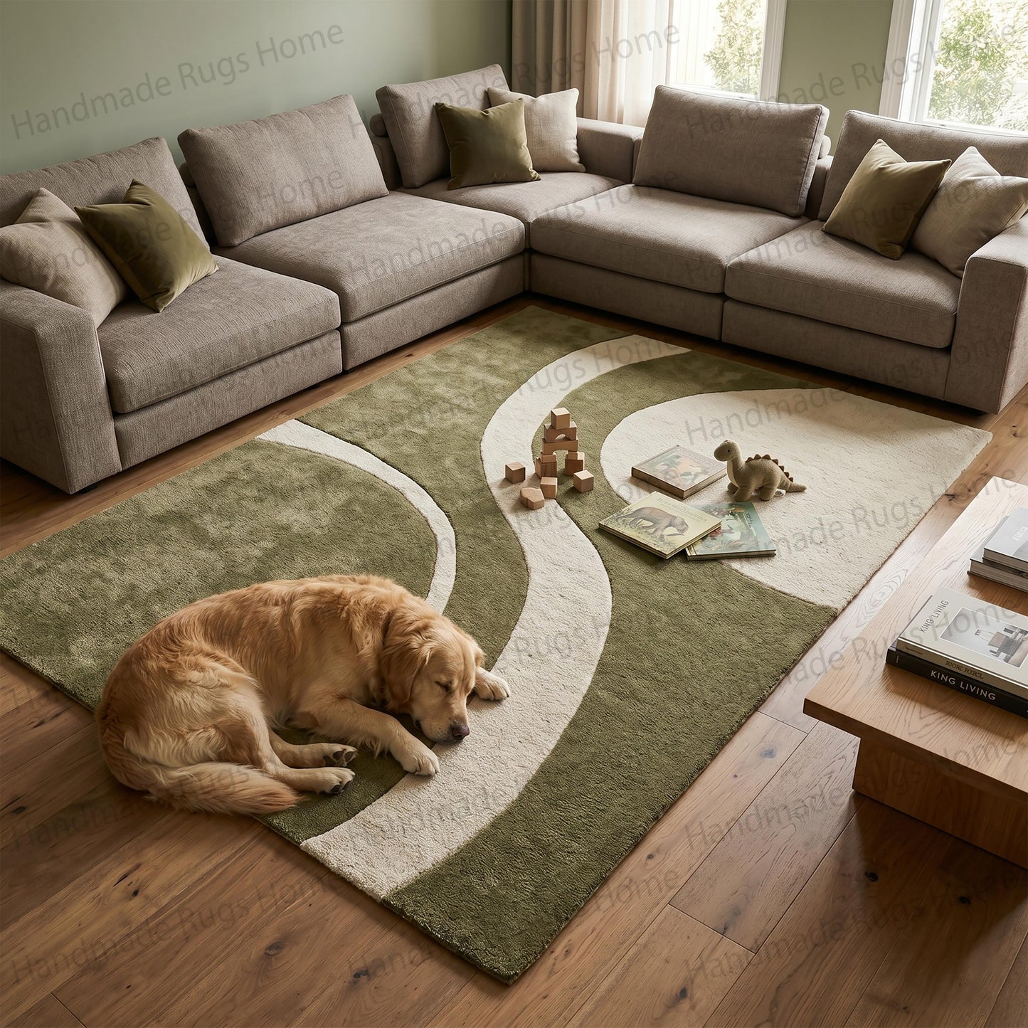 The 'Verdant Meander' Collection: Hand-Tufted Abstract Wool Floor Covering
