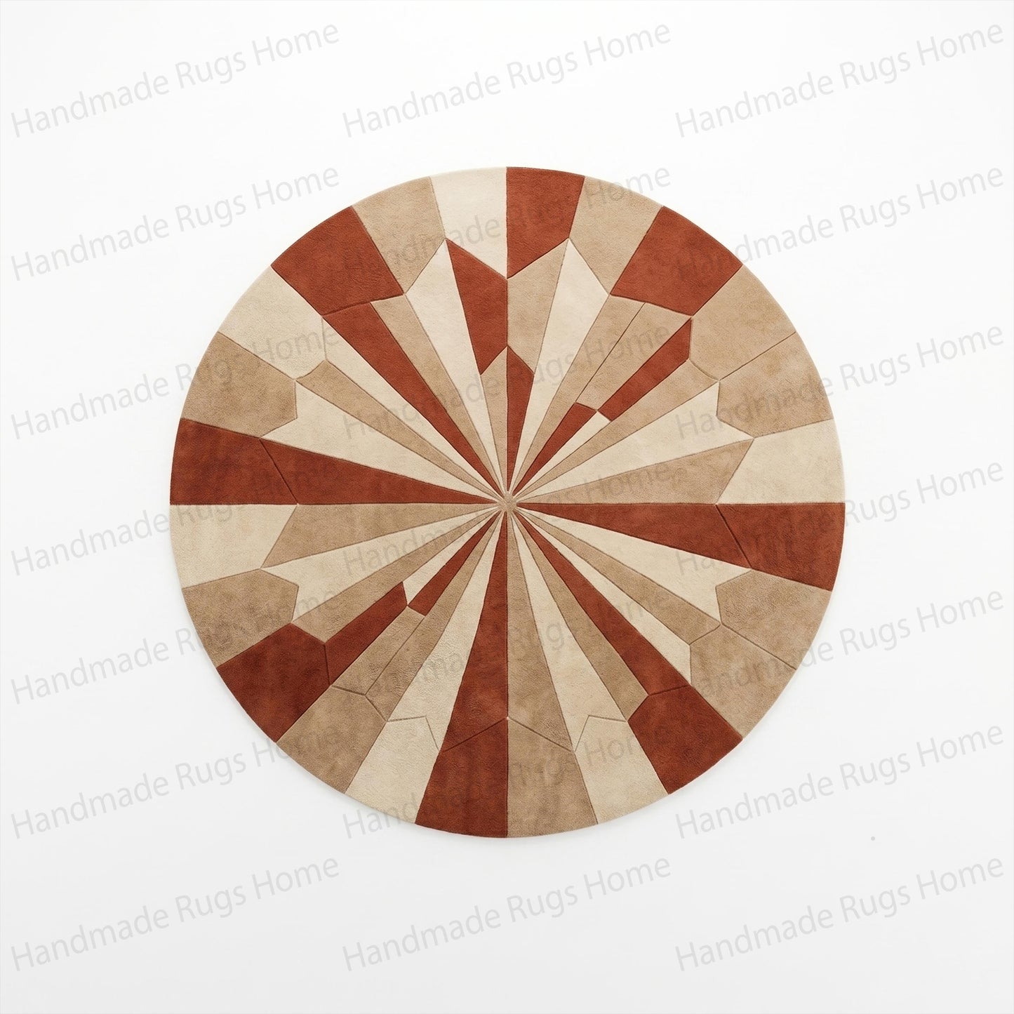 Hand Tufted Wool Sunburst Rug, Radiant Solstice Geometric Round Carpet