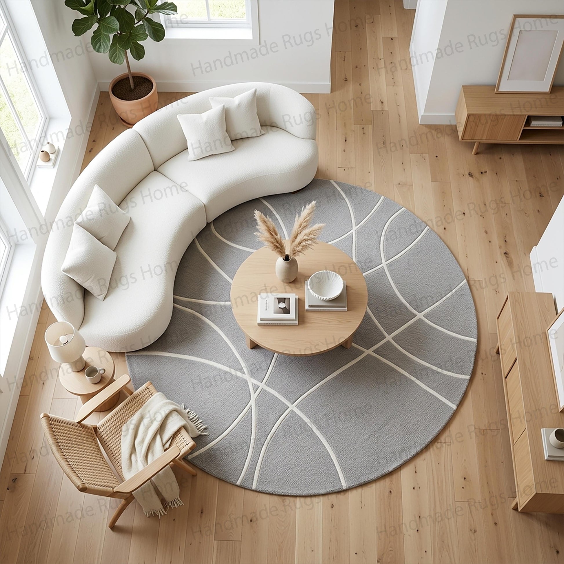 Modern kids room aesthetic featuring a durable handmade floor piece,

Top view of a serene orbit pattern tufted masterpiece,

High resolution showcase of a cozy grey rug with sleeping puppy,

Handcrafted abstract circle area rug blending with neutral furniture,

Sophisticated living space anchored by a stylish contemporary rug