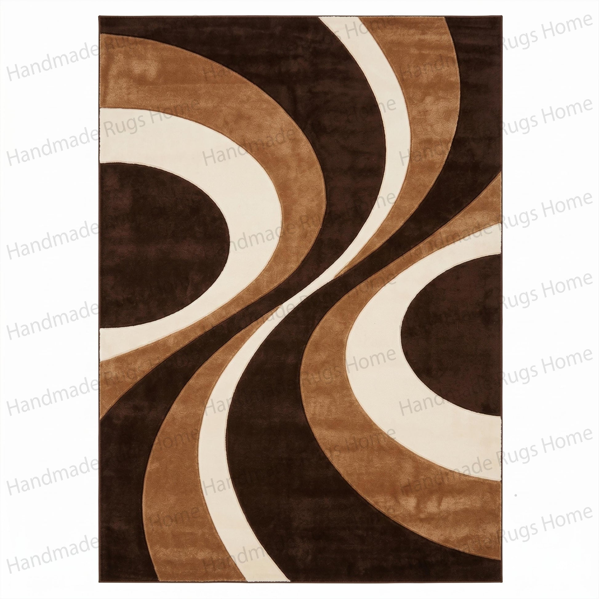 Thick pile tufted floor art showcasing organic shapes

Warm earth tones contemporary bedroom flooring

Abstract mid-century mocha camel ivory home decor

Stylish wavy stripes woolen indoor floor mat

Rich dark brown and light beige swirling motif carpet