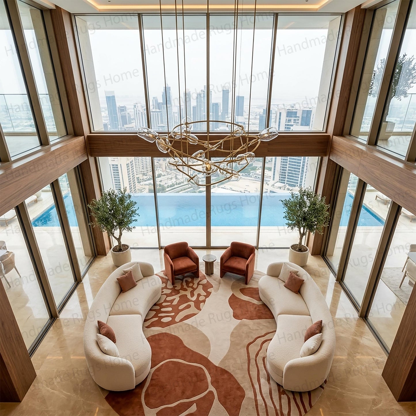 Large bohemian textured accent piece for contemporary interiors.

Handcrafted artisan wool textile displaying fluid geometric patterns.

Blush pink and burnt orange abstract area rug.

Top-down view of a decorative carpet with cellular abstract shapes.

Earth-toned tufted floor art perfect for bedroom decor.