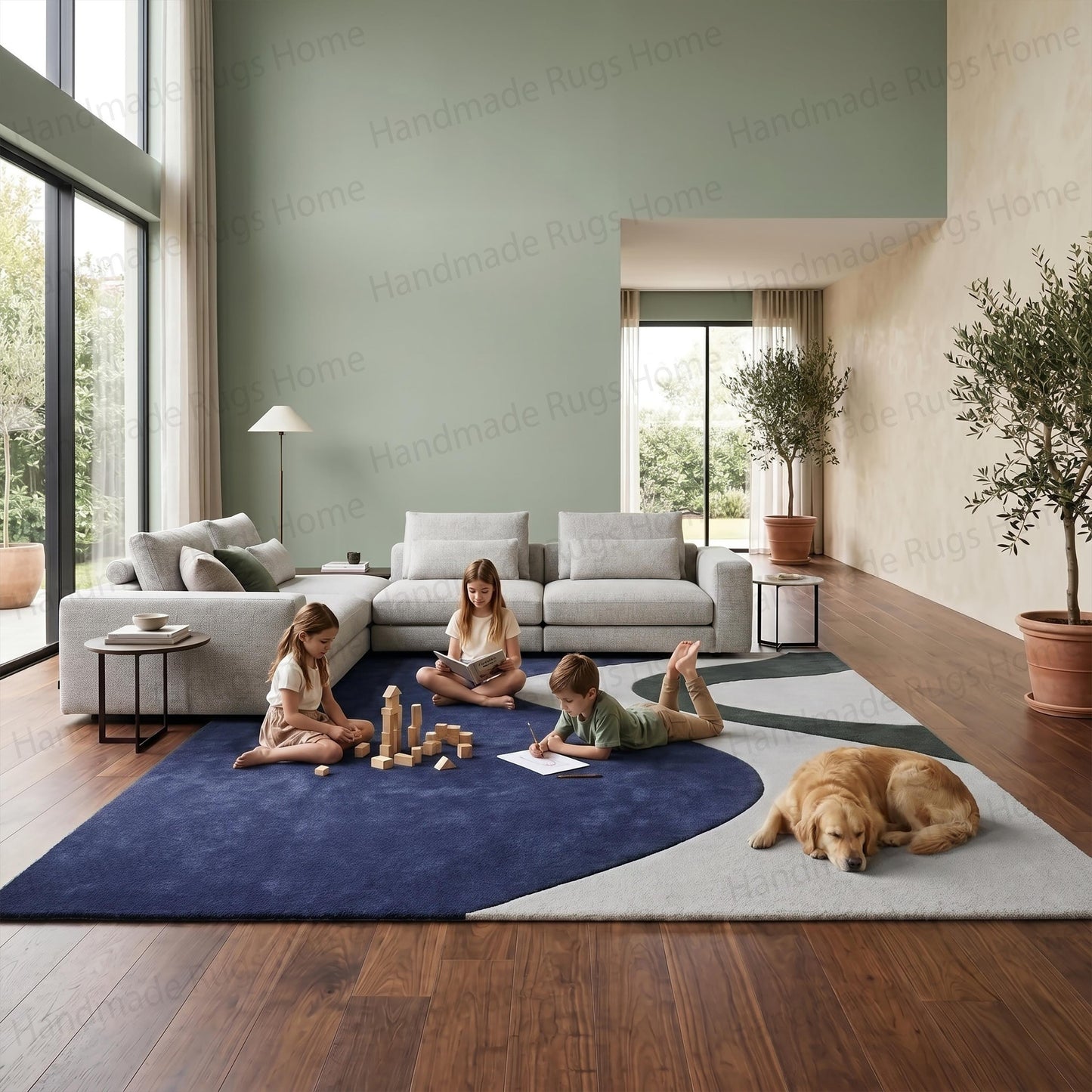 Oceanic Flow Contemporary Abstract Hand-Tufted Wool Area Rug