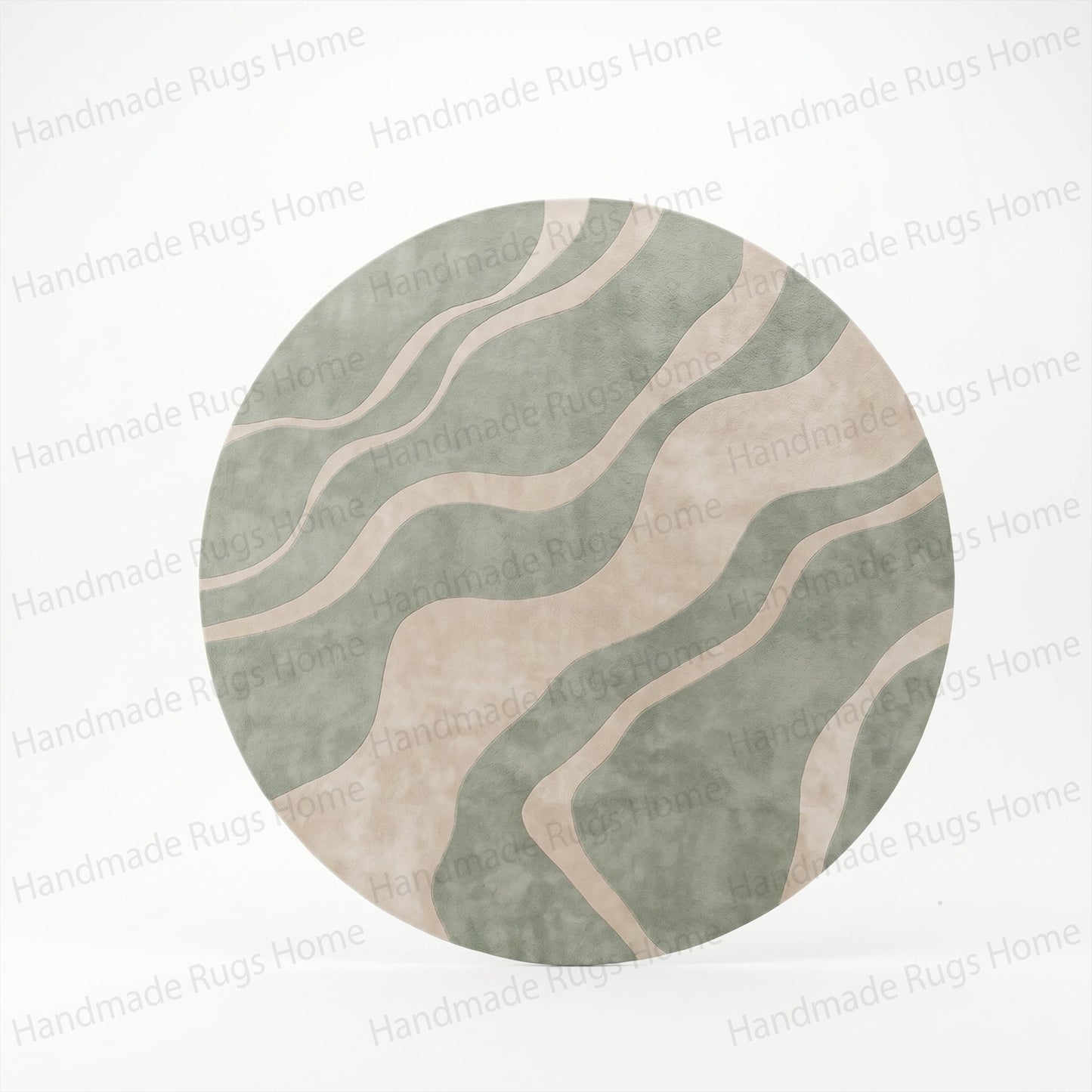 Cozy nursery round wool rug with soothing pastel green wave theme.

Statement living room center circle carpet with minimalistic abstract art.

Sophisticated dining space round floor covering in organic modern style.

Minimalist bedroom accent rug with circular shape and flowing sage lines.

Buy designer round hand tufted wool rug with custom wavy pattern online.

Premium organic modern circular area carpet for upscale interior staging.