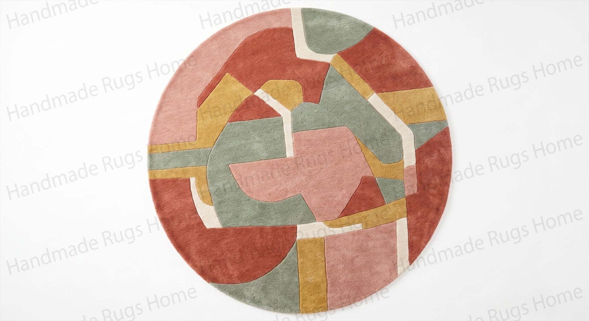 Flat lay view of a premium round hand-tufted rug on a clean white background.

Thick tufted wool carpet showing dense fiber texture in a warm multi-color palette.

Elegant round mat showcasing asymmetric color blocking in rust, gold, and dusty pink.

Contemporary round rug under a wooden coffee table in a sunlit living room.

Bohemian chic round wool rug bringing texture and warmth to a modern bedroom.

Vibrant yet soothing round area rug ideal for playful Scandinavian kids playroom.