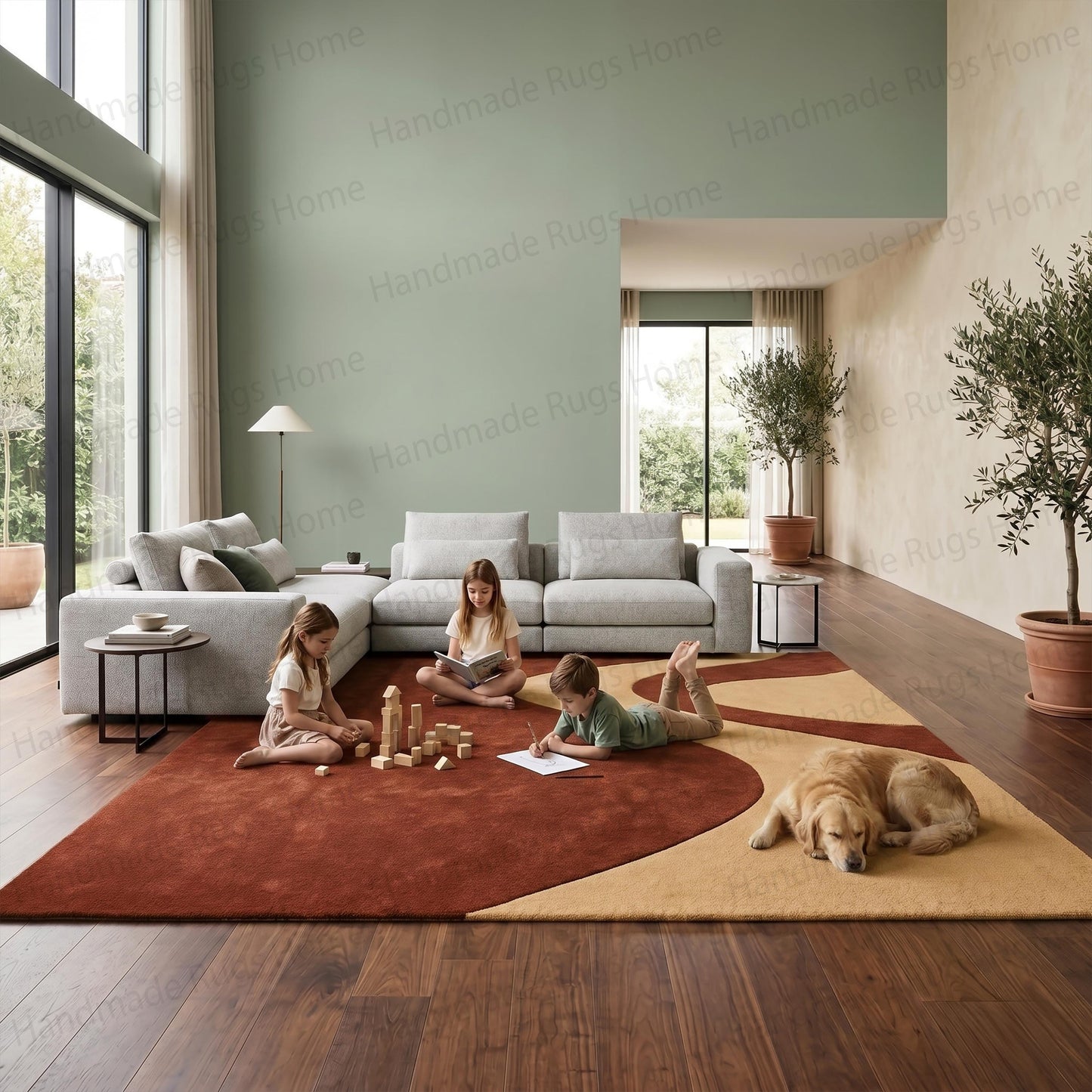 Oceanic Flow Contemporary Abstract Hand-Tufted Wool Area Rug