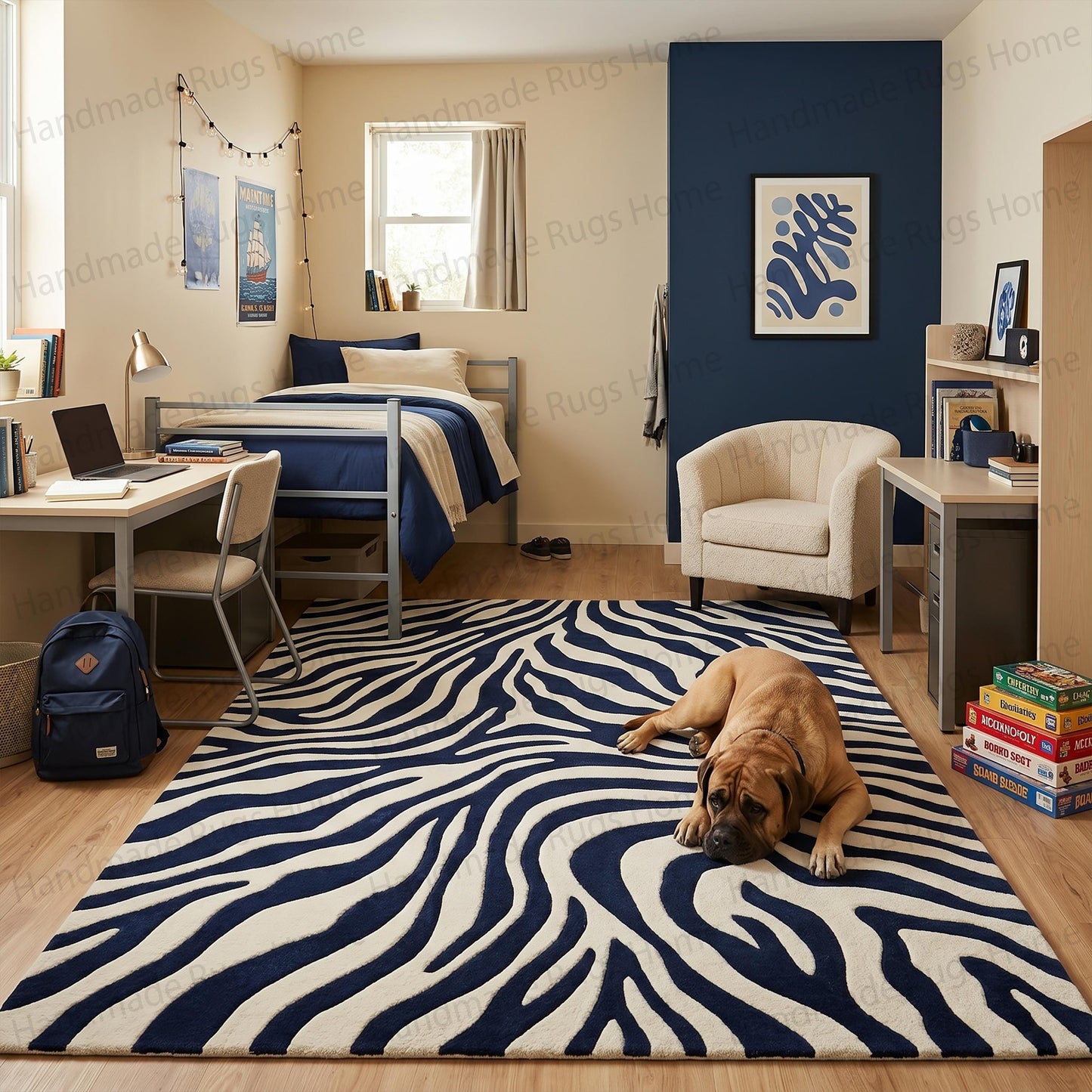 Hand-tufted natural material interior design element.

Classic yet trendy animal print area carpet.