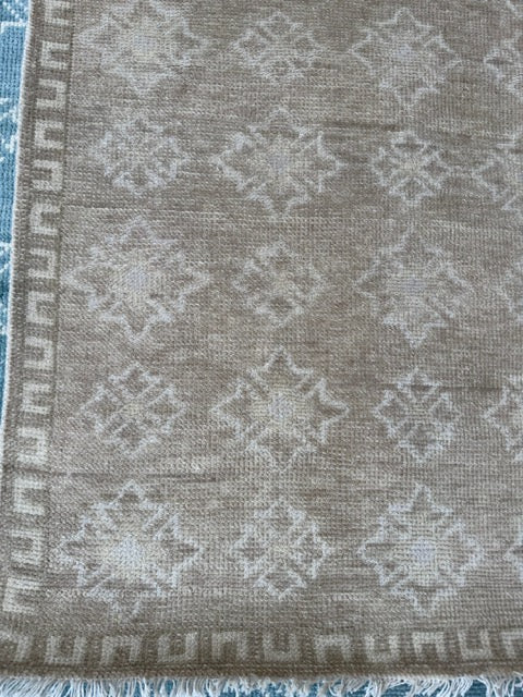 Brown & Ivory Modern Oushak Rug – Geometric Botanical 5x7 Area Rug