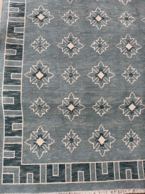 Teal & Ivory Modern Oushak Rug – Geometric Star Pattern Area Rug