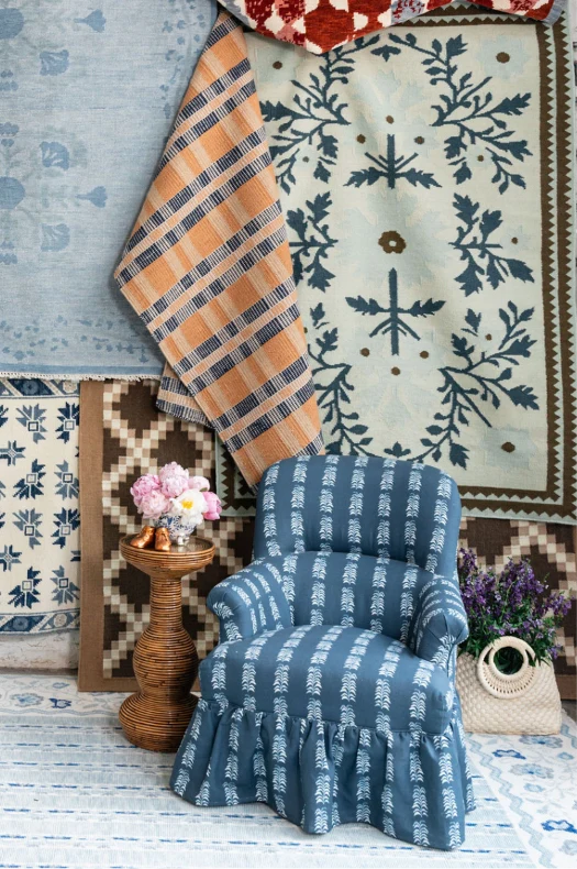 Camel & Navy Flatweave Rug – Beige, Ivory & Blue Plaid Geometric Area Rug