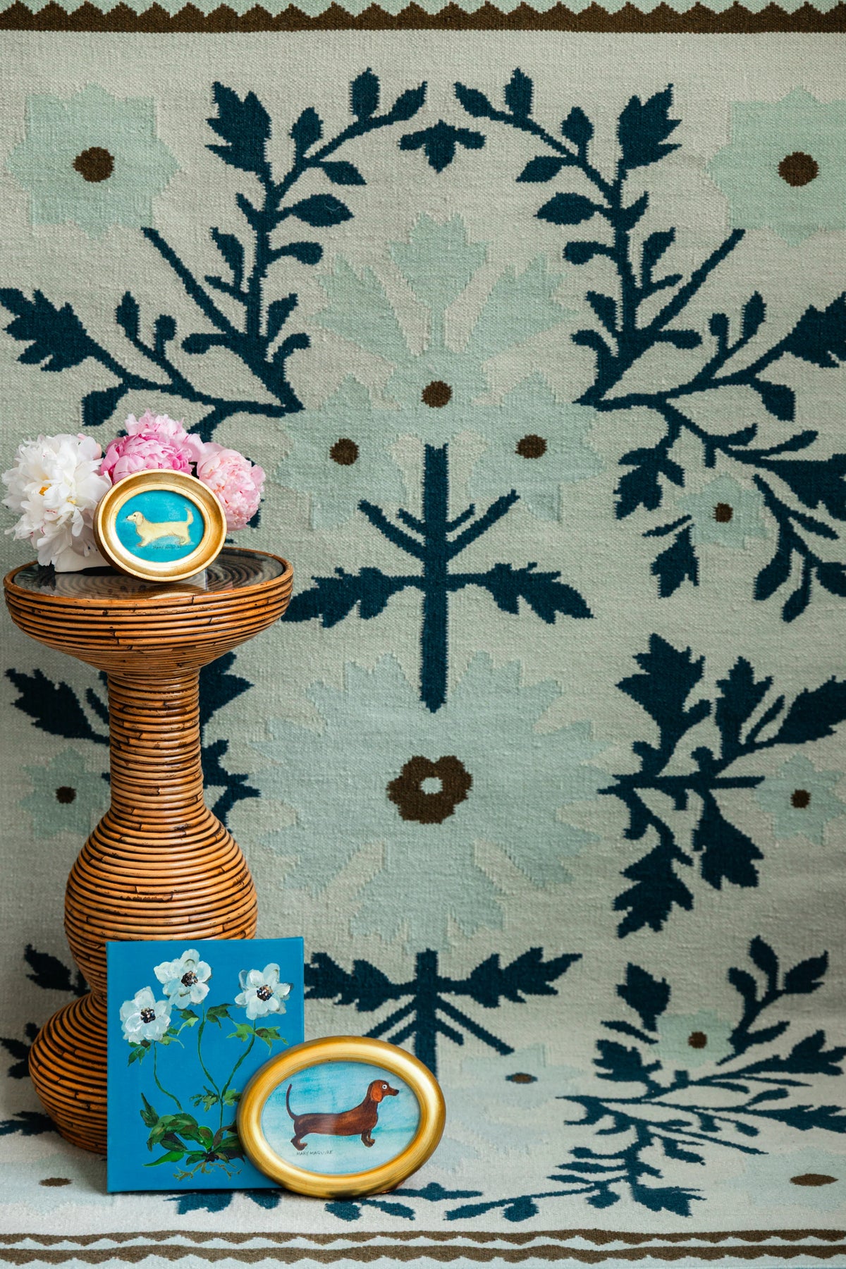 Blue & Ivory Indoor Outdoor Rug – Botanical Modern Oushak Floral Area Rug