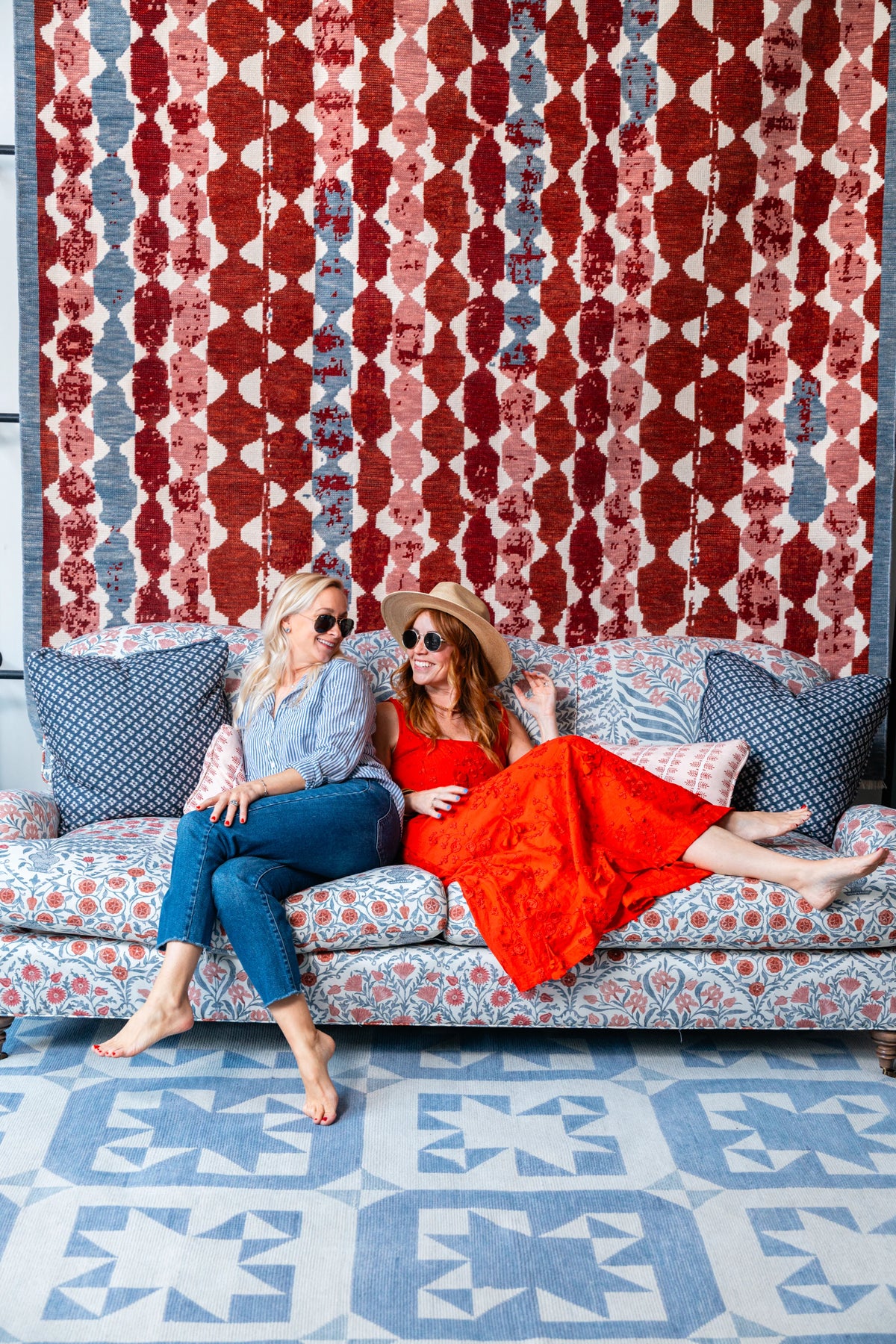 Modern Oushak Rug – Red, Pink, Blue & Ivory Geometric Designer Area Rug
