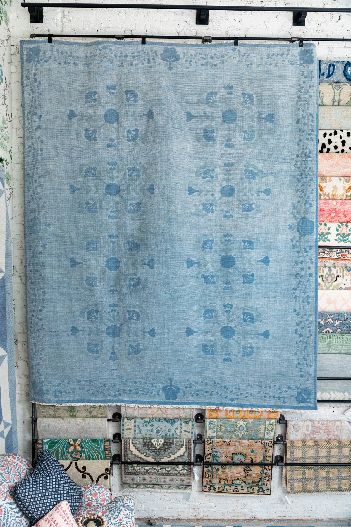 Modern Oushak Rug – Light Blue & Ivory Floral Geometric Designer Area Rug