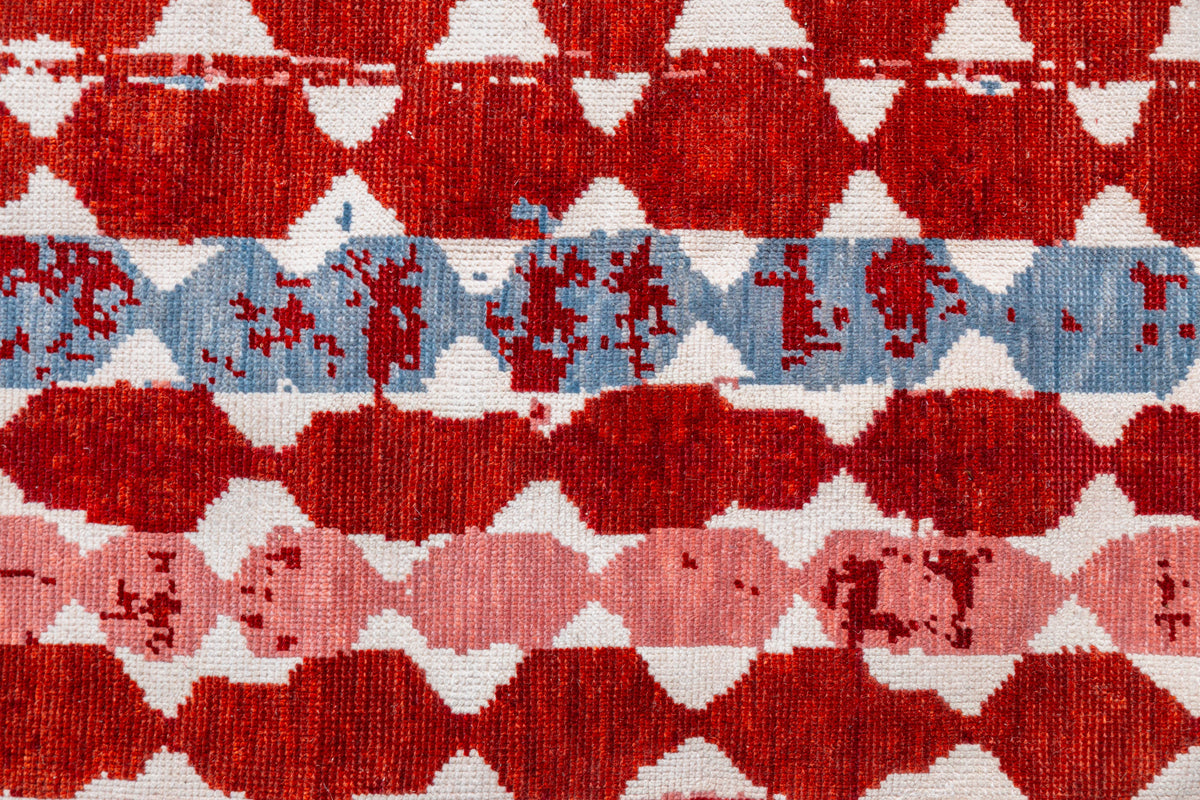 Modern Oushak Rug – Red, Pink, Blue & Ivory Geometric Designer Area Rug