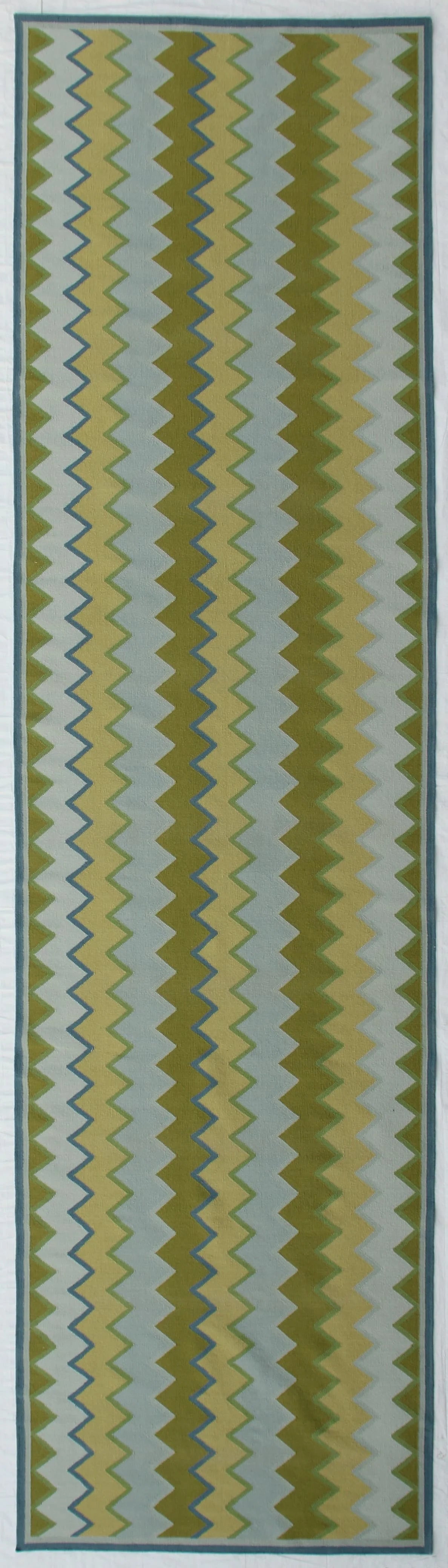 Blue & Green Flatweave Rug – Geometric Zig Zag Modern Area Rug