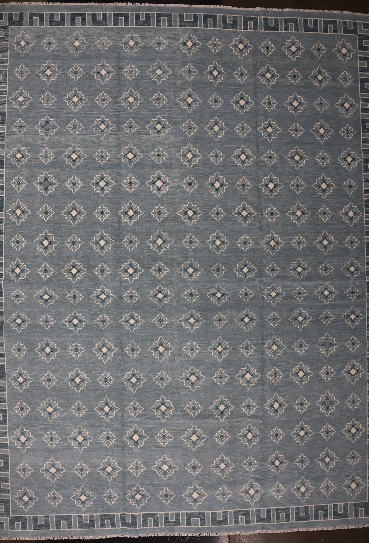 Teal & Ivory Modern Oushak Rug – Geometric Star Pattern Area Rug