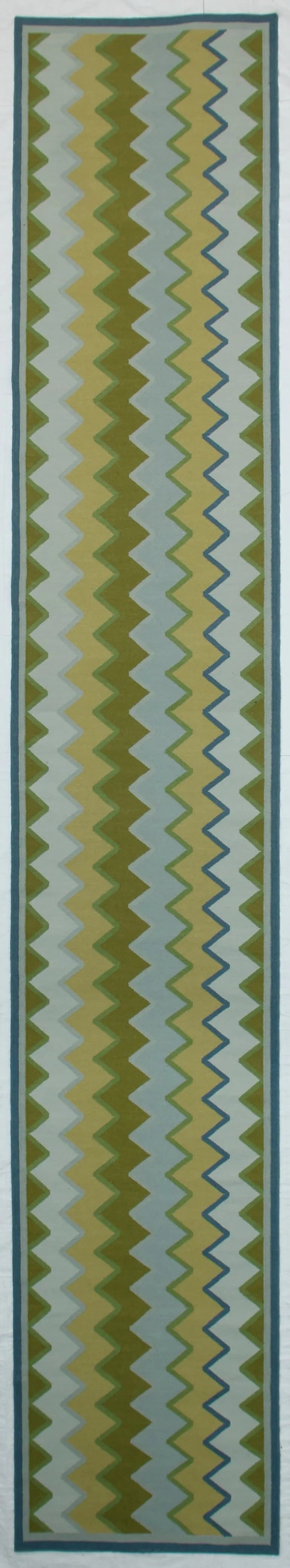 Blue & Green Flatweave Rug – Geometric Zig Zag Modern Area Rug